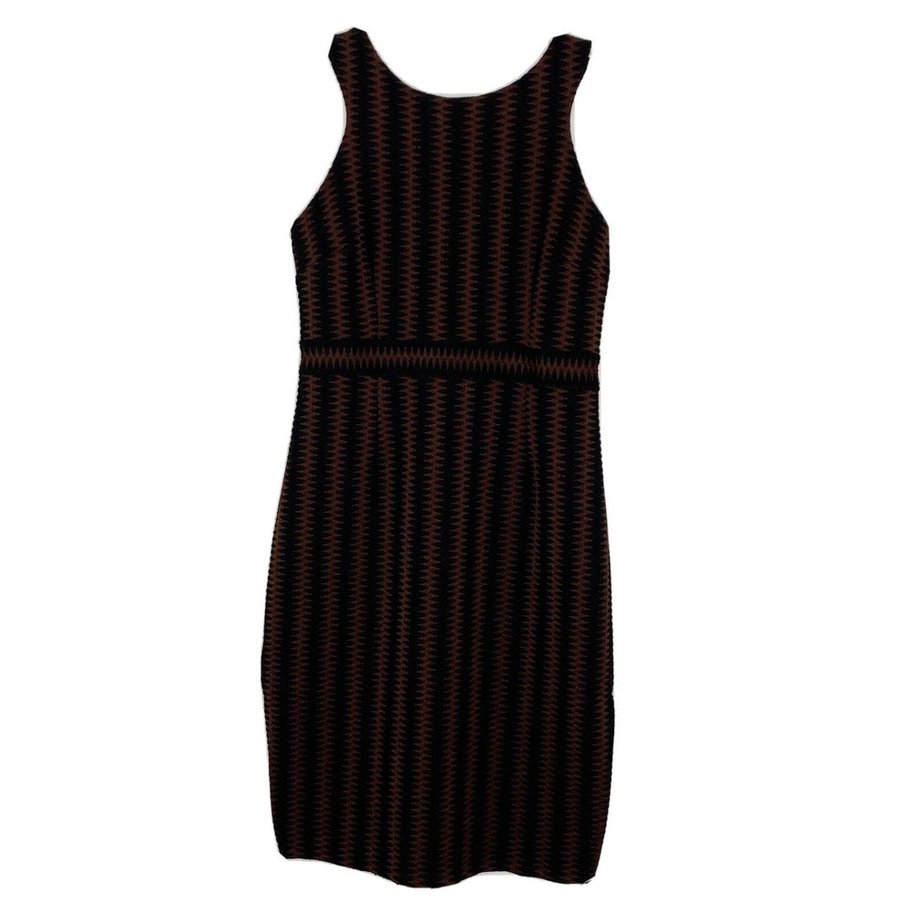 Anthropologie Maeve Zig Zag Black Burgundy Striped Sleeveless Midi Dress Sz M